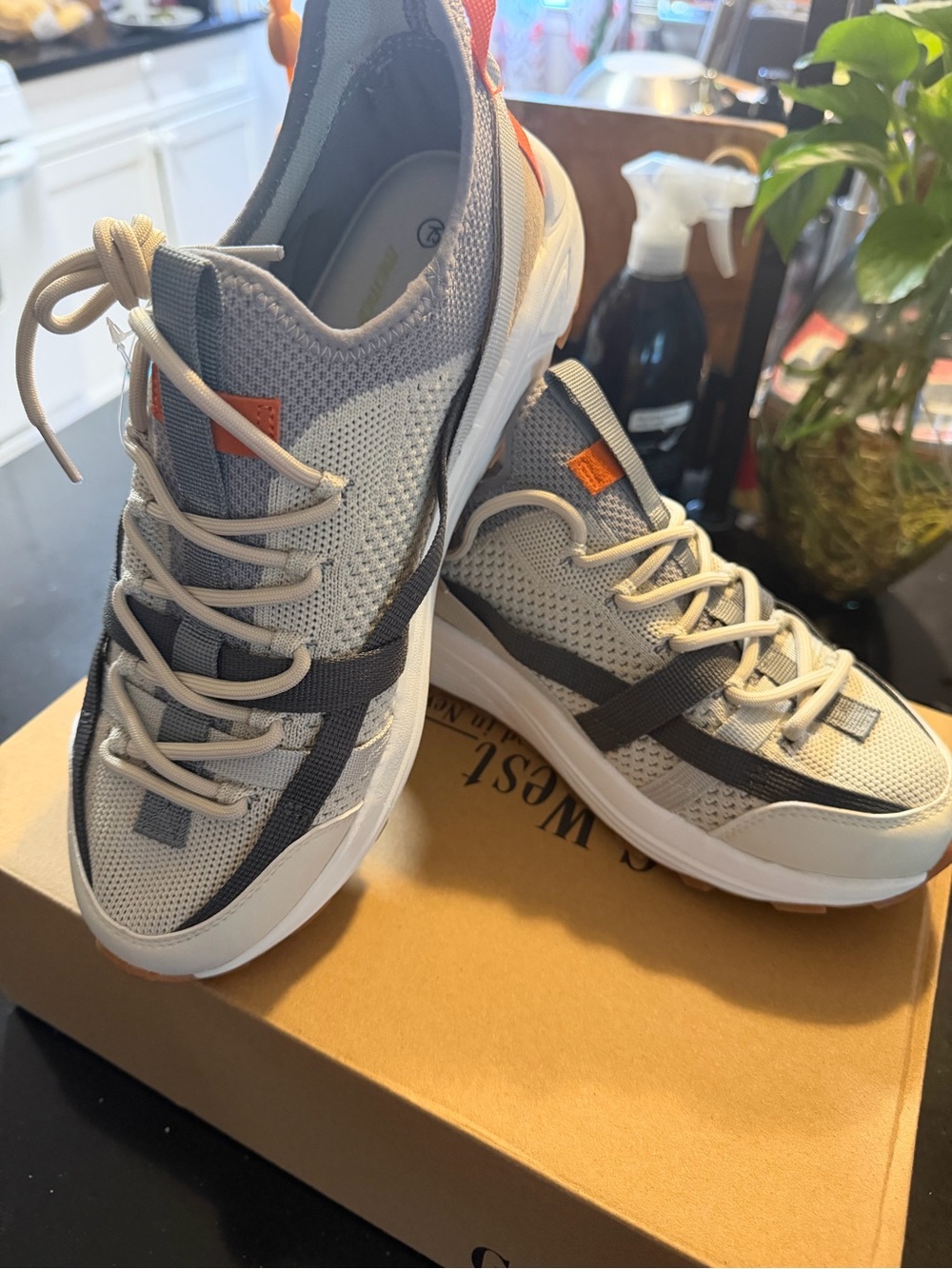 G West Women's Gray and Orange Knit Sneakers